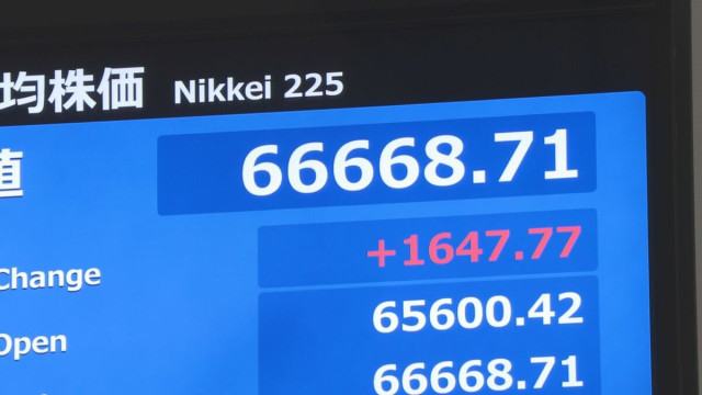 日経平均 一時1600円以上値上がり